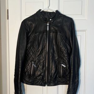 Michael Kors Black Leather Jacket with Quilted Design